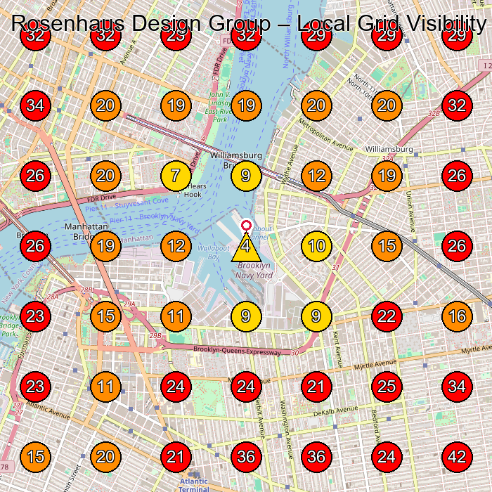 Rosenhaus Design Group GeoGrid visibility map for Kitchen Remodeler in Brooklyn